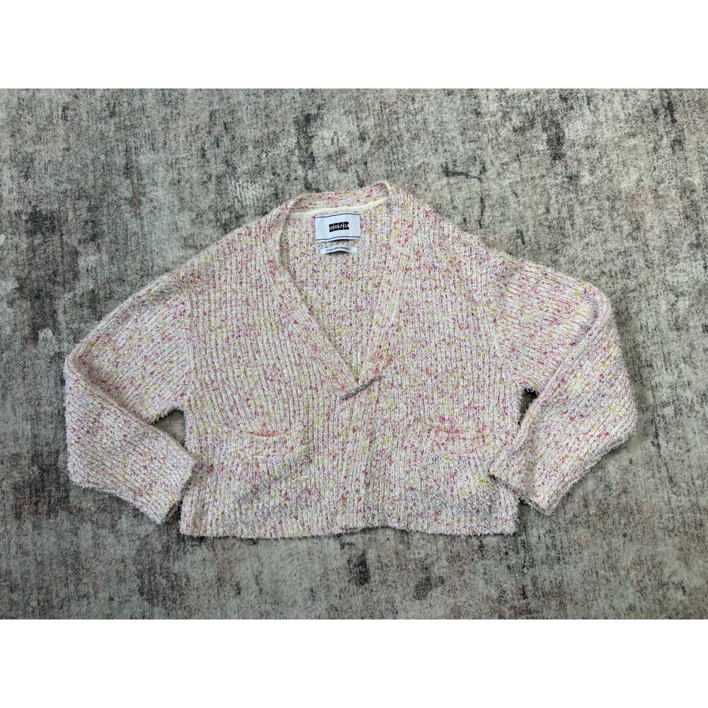 EENK L Short Knitted Pink Cardigan Two Front Pockets Made In Korea S Boxy Chunky